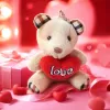The beige bear pendant is decorated with red heart-shaped "love" embroidered characters Specification image